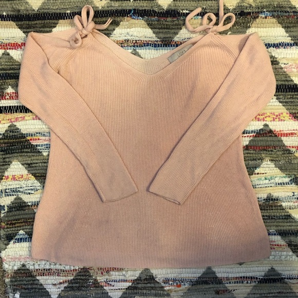 LOFT Sweaters - Loft brand Pink Cold Shoulder Tie Sweater